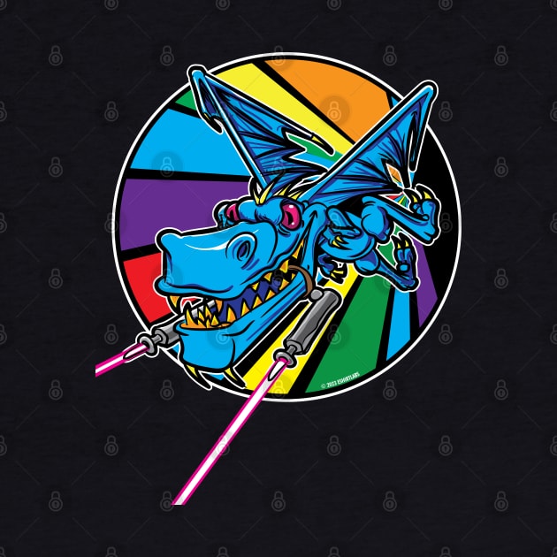 Laser Dragon flying through a Rainbow by eShirtLabs